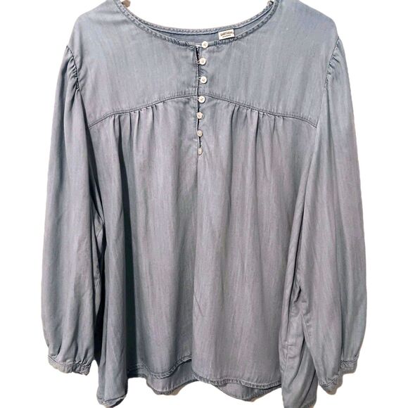 Levi's 3X Light Blue Chambray Peasant Blouse Long-sleeve Gathered Yoke - Picture 1 of 13